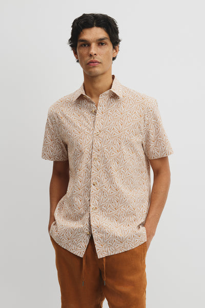 Short Sleeve Cotton Leaf Print Shirt