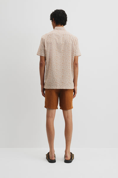 Short Sleeve Cotton Leaf Print Shirt
