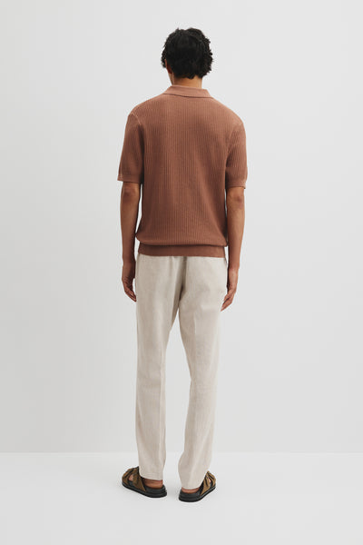 Short Sleeve Cotton Linen Knit Polo