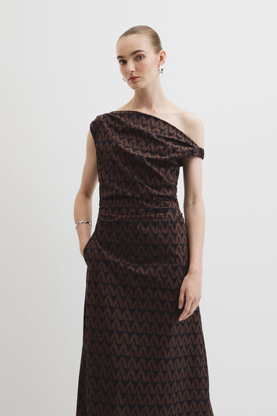 Print Off-Shoulder Midi Dress