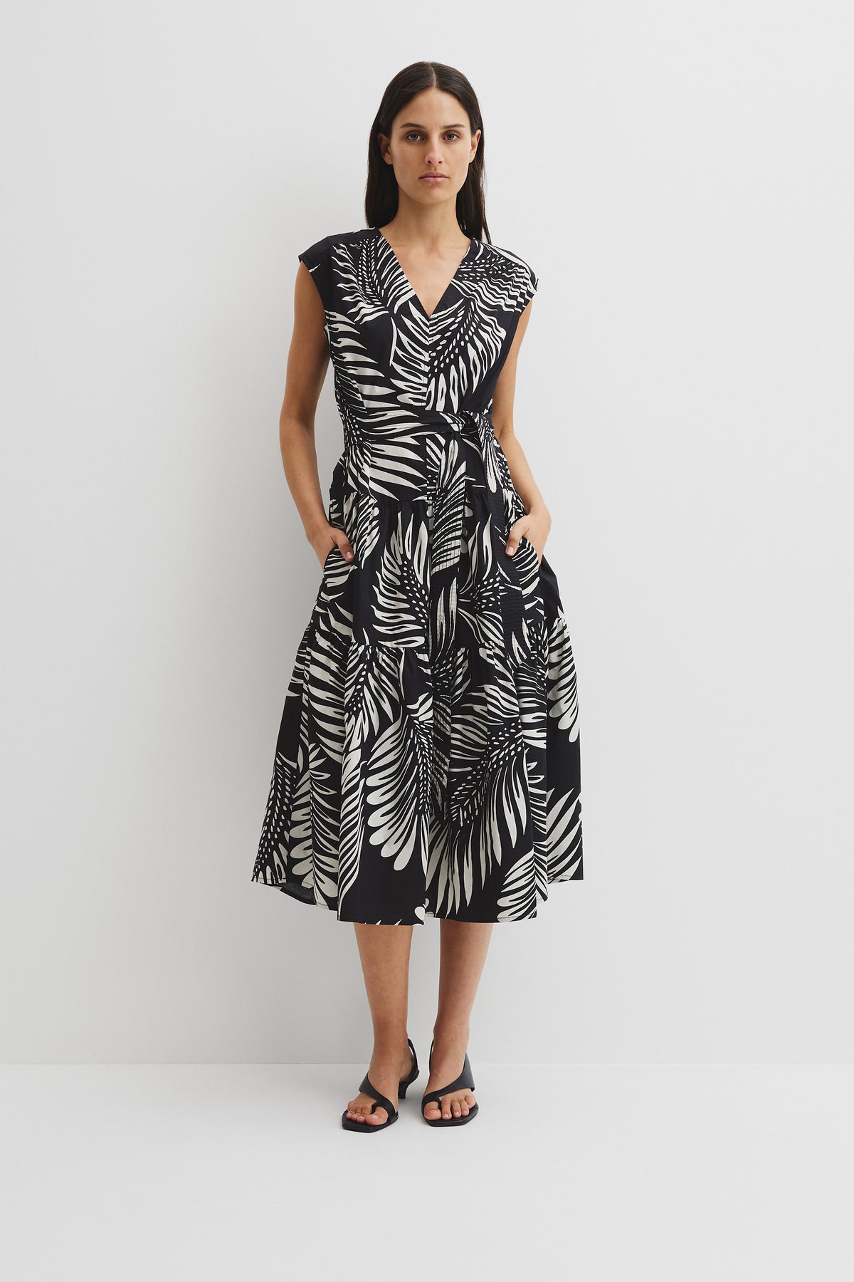 Print Tiered Midi Dress