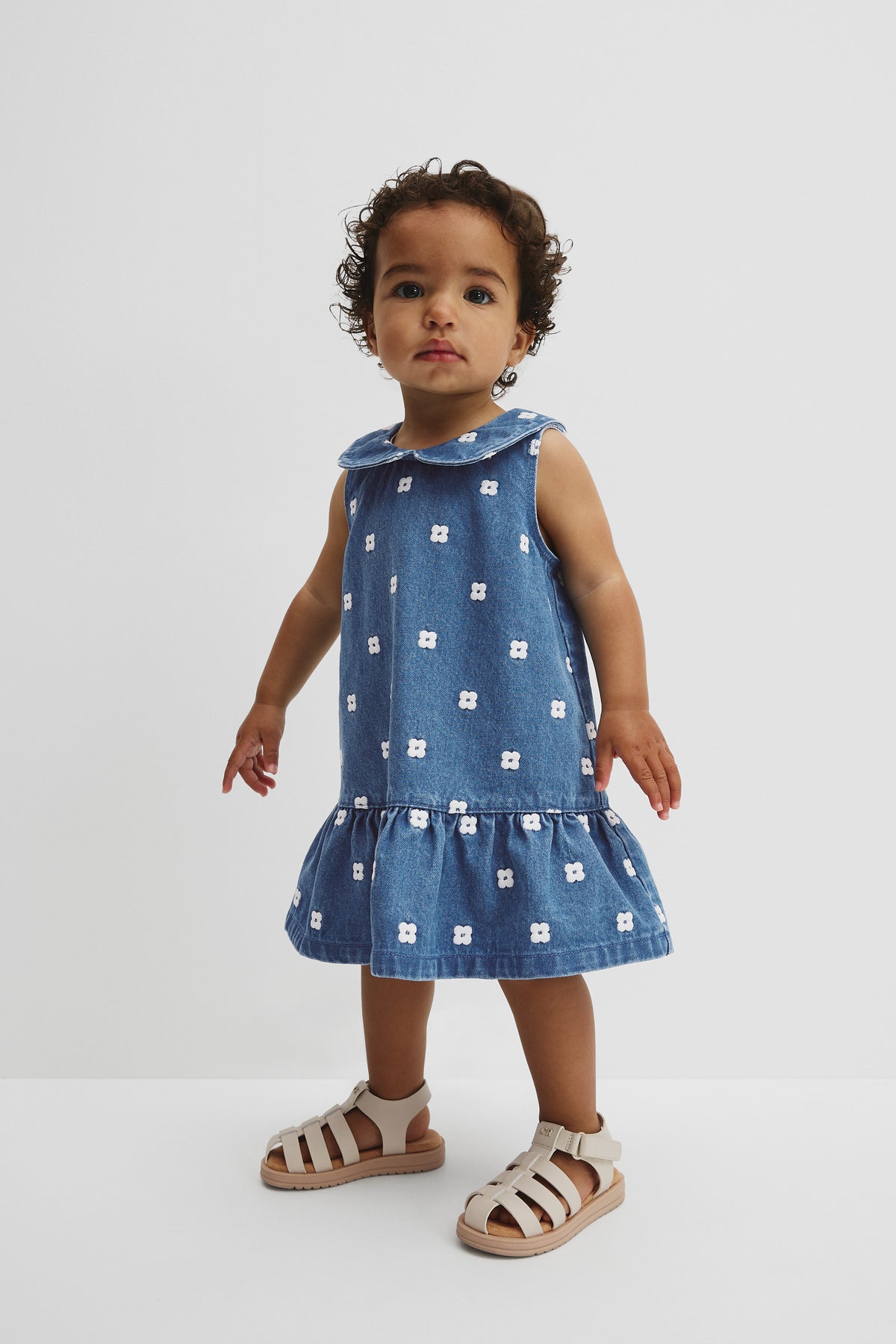 Spot Embroidered Denim Mini Dress