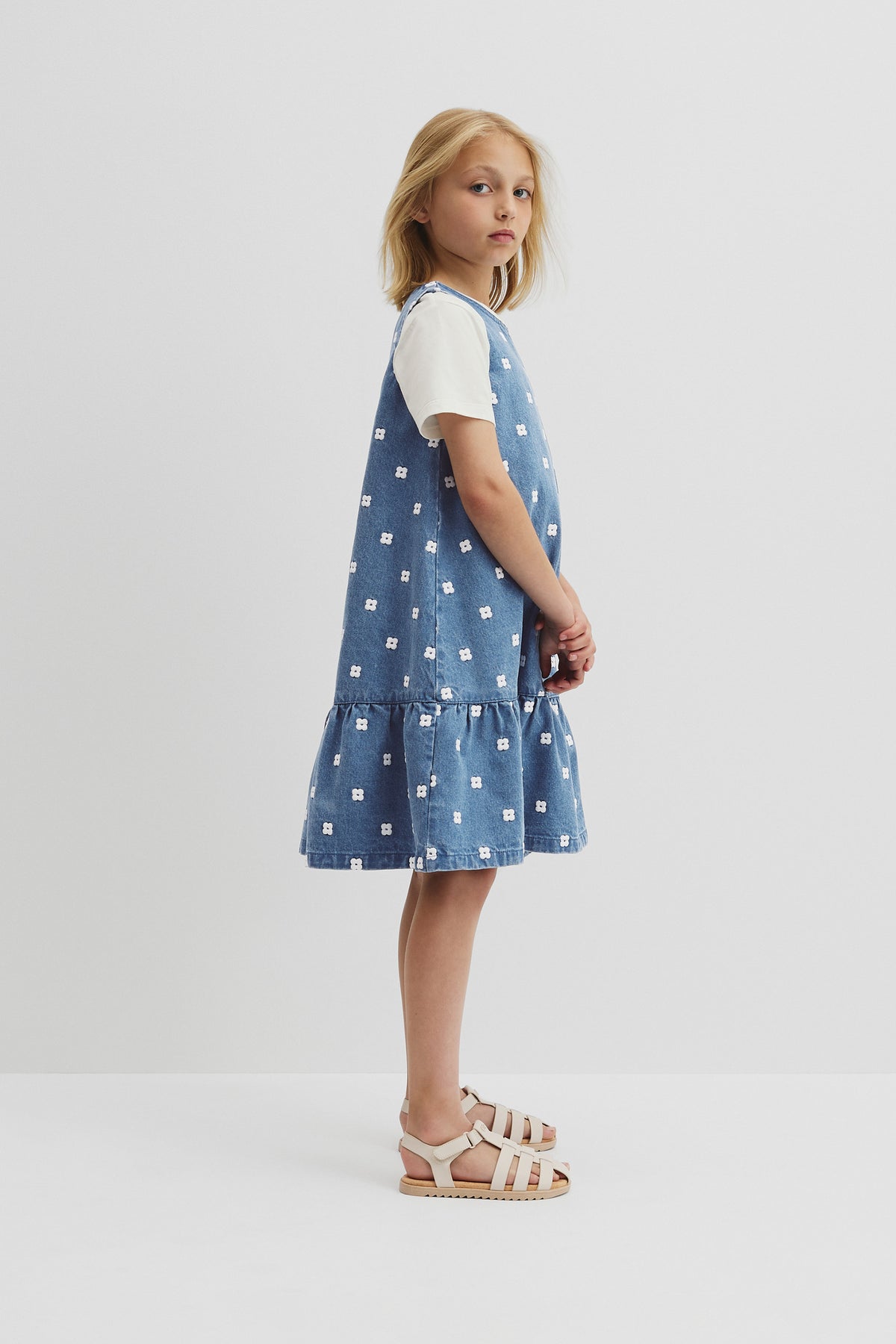 Spot Embroidered Denim Mini Dress