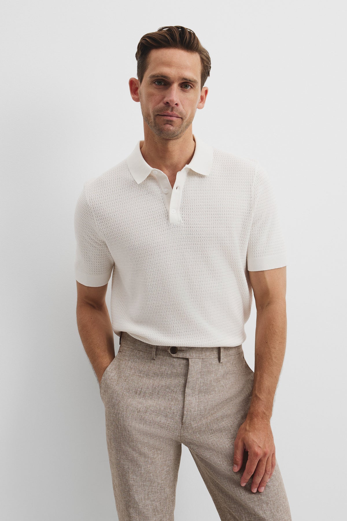 Australian Cotton Silk Blend Textured Knit Polo