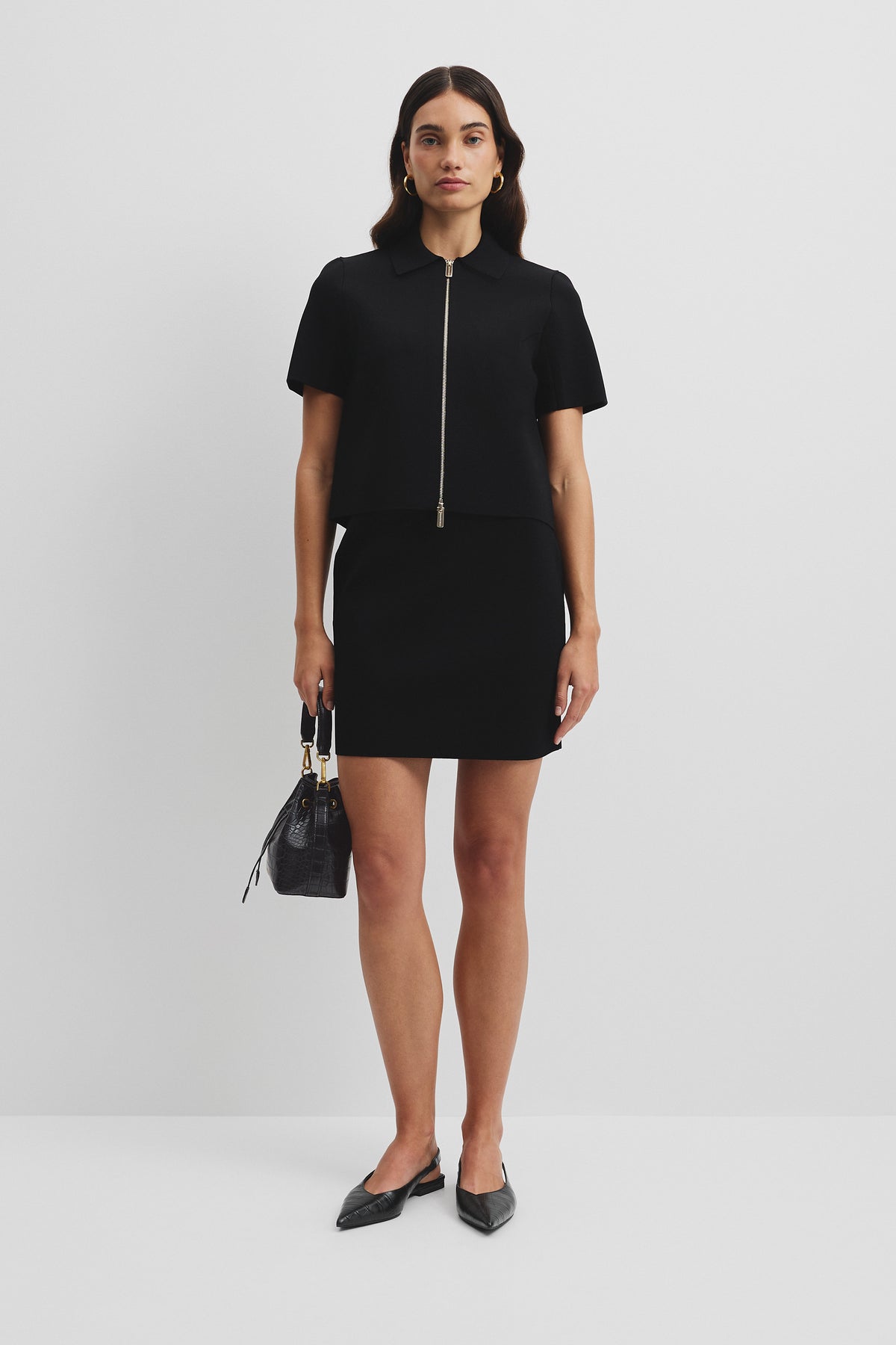 Short Sleeve Compact Zip Knit