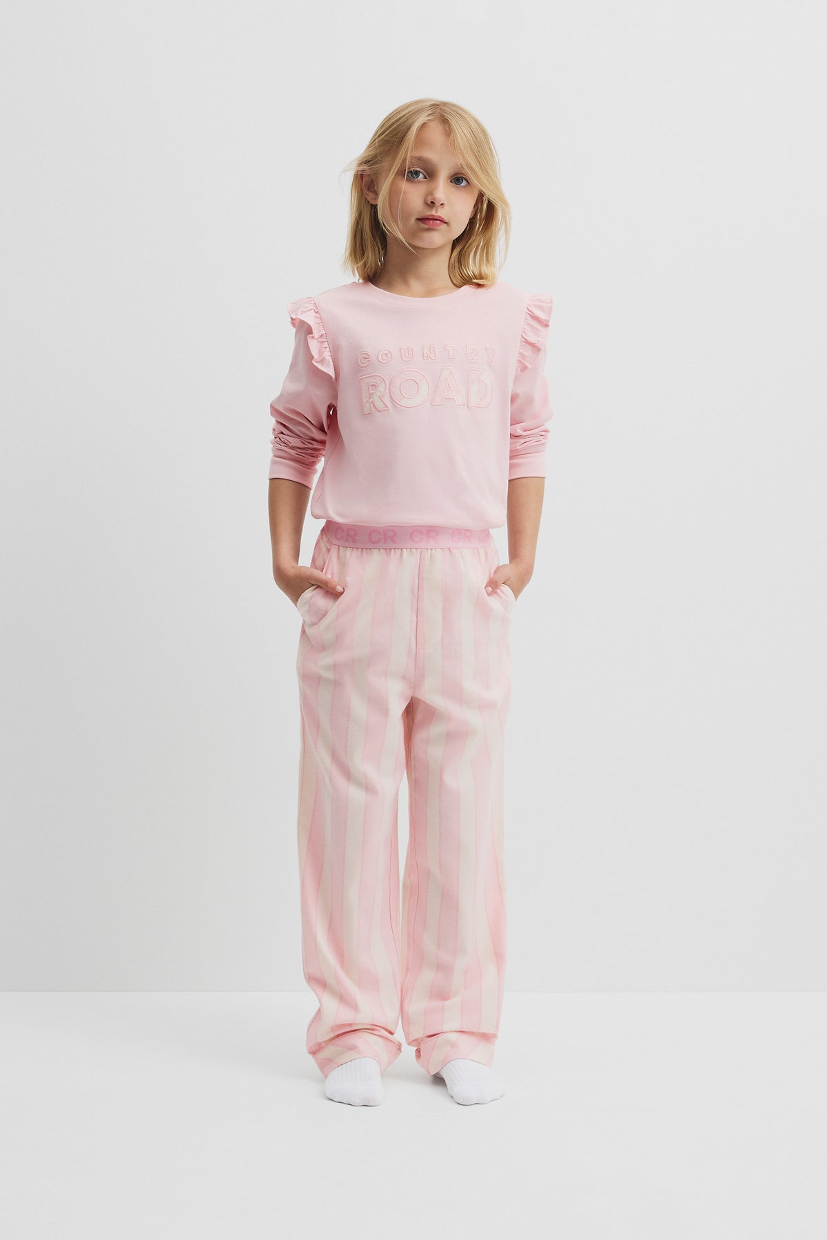 Australian Cotton Long Sleeve Stripe Logo Pyjama Set
