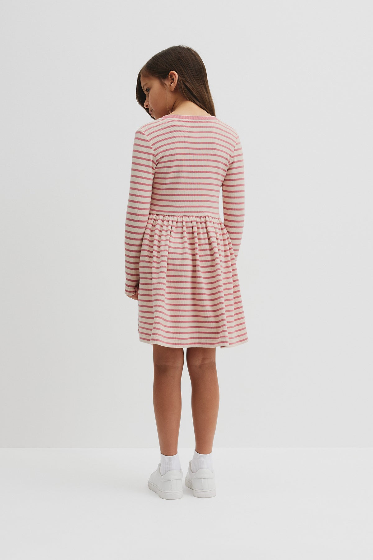 Long Sleeve Gathered Rib Dress