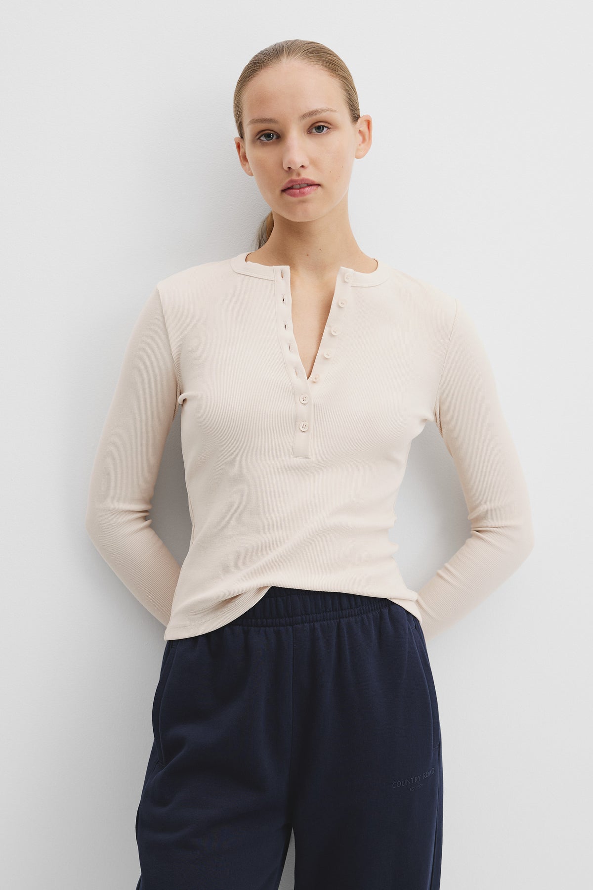 Australian Cotton Blend Rib Henley Top