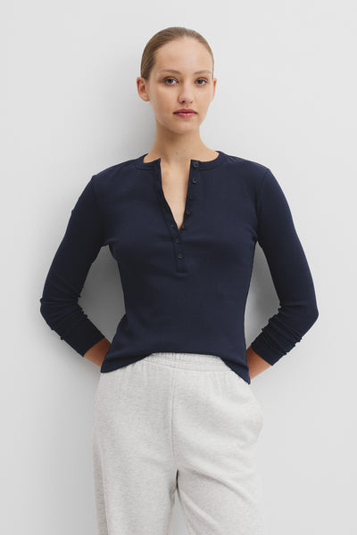 Australian Cotton Blend Rib Henley Top