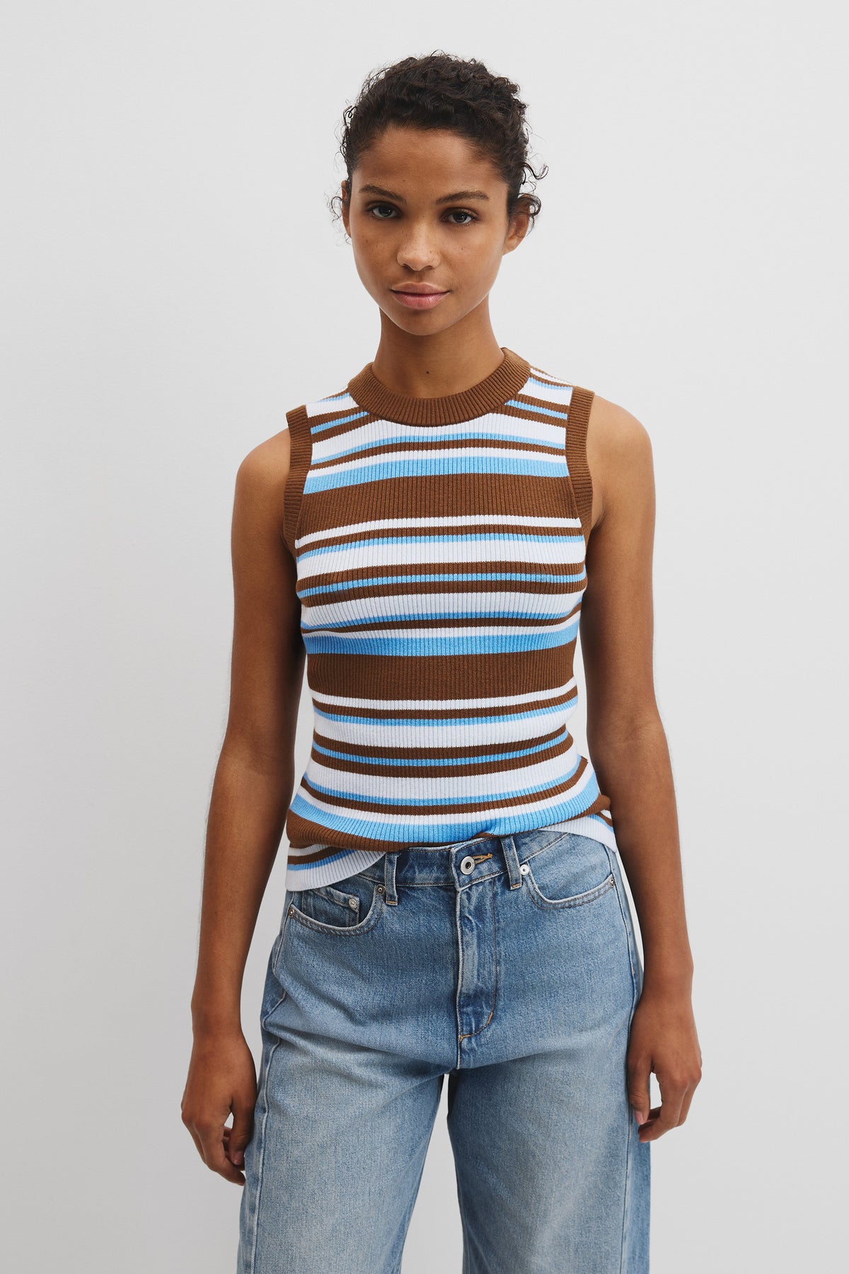 Australian Merino Crew Neck Stripe Knit Tank