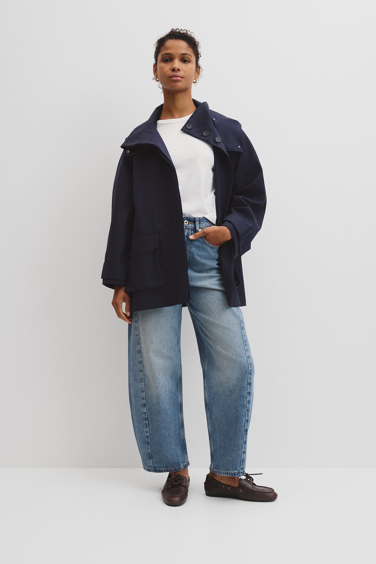 Wool Blend Tailored Funnel Coat