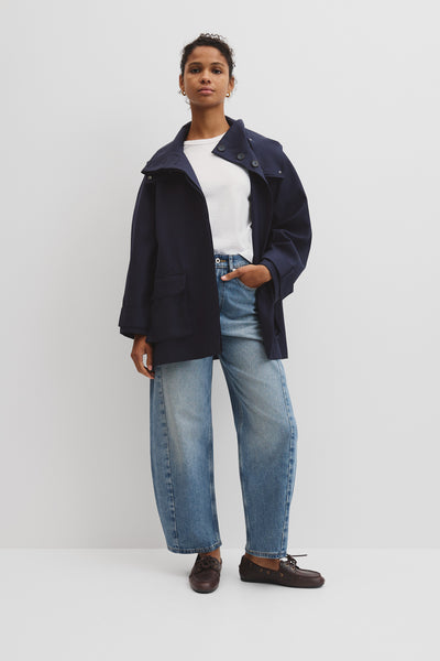 Wool Blend Tailored Funnel Coat