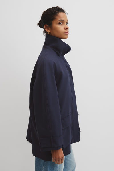 Wool Blend Tailored Funnel Coat