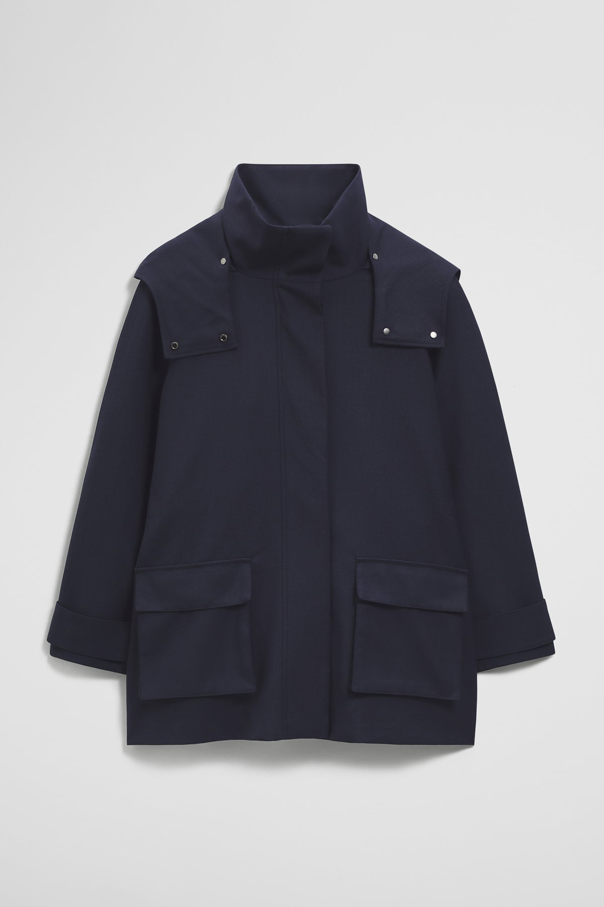 Wool Blend Tailored Funnel Coat