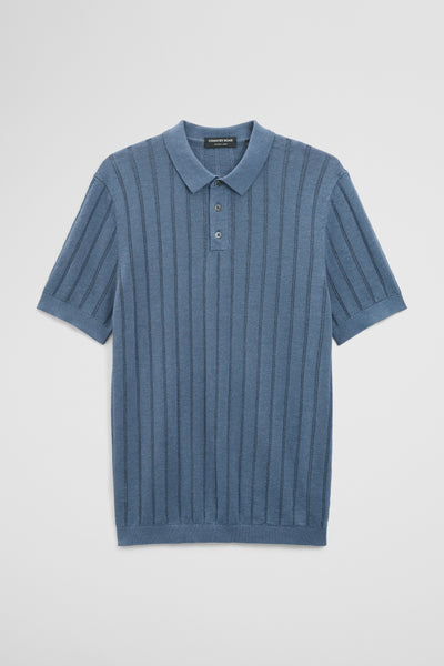Linen Cotton Stripe Knit Polo