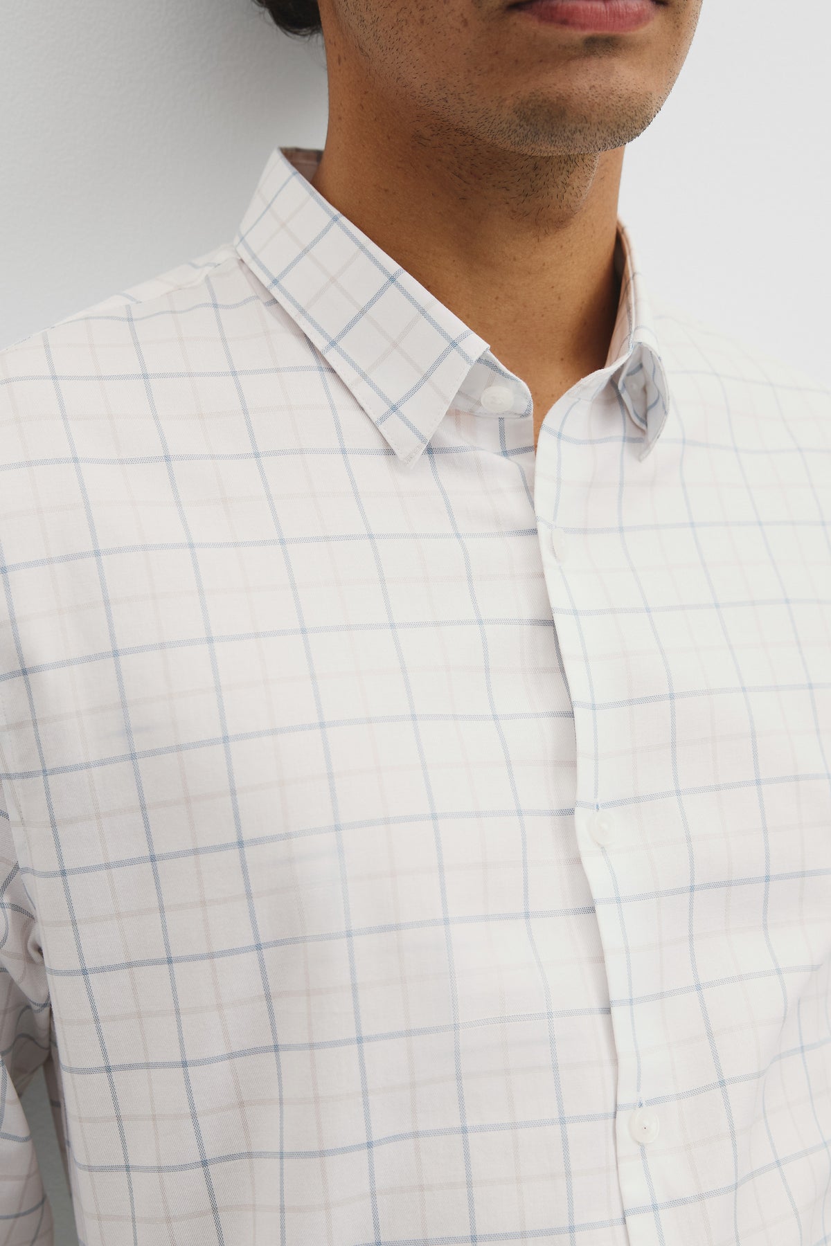 Long Sleeve Slim Cut And Sew Grid Shirt