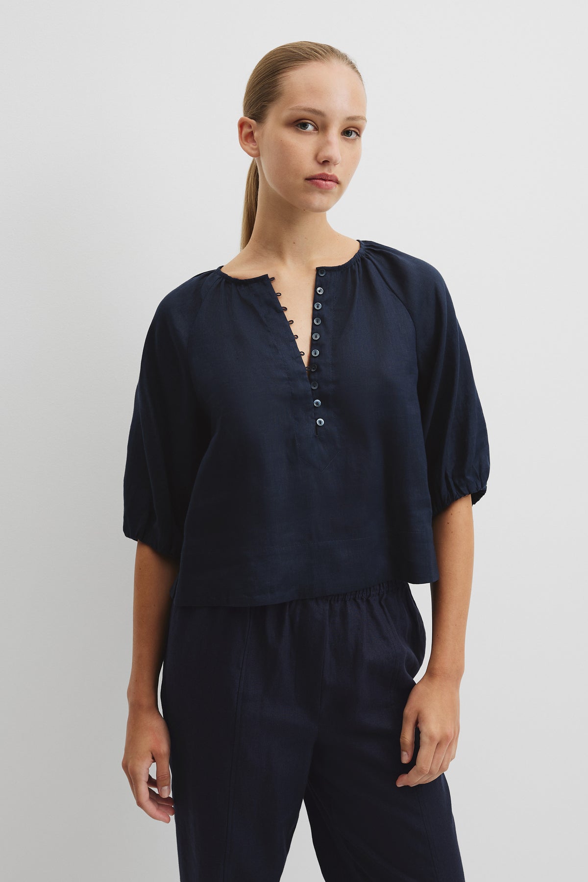 Linen Gathered Linen Top