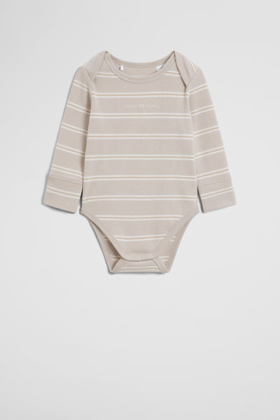 Organically Grown Cotton Stripe Logo Long Sleeve Bodysuit