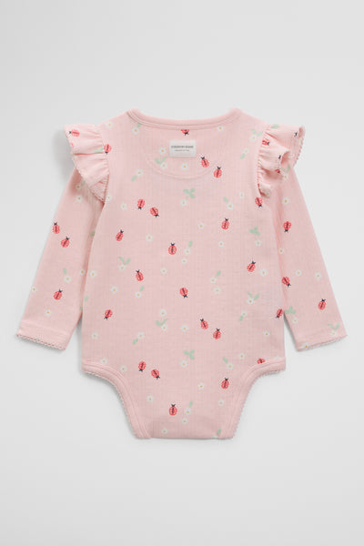 Organically Grown Cotton Blend Pointelle Frill Bodysuit