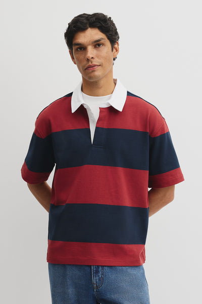 Short Sleeve Australian Cotton Stripe Rugby Polo