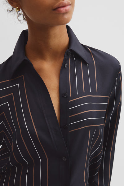 Print Long Sleeve Washable Silk Shirt