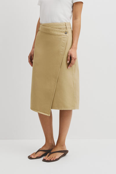 Denim Wrap Midi Skirt