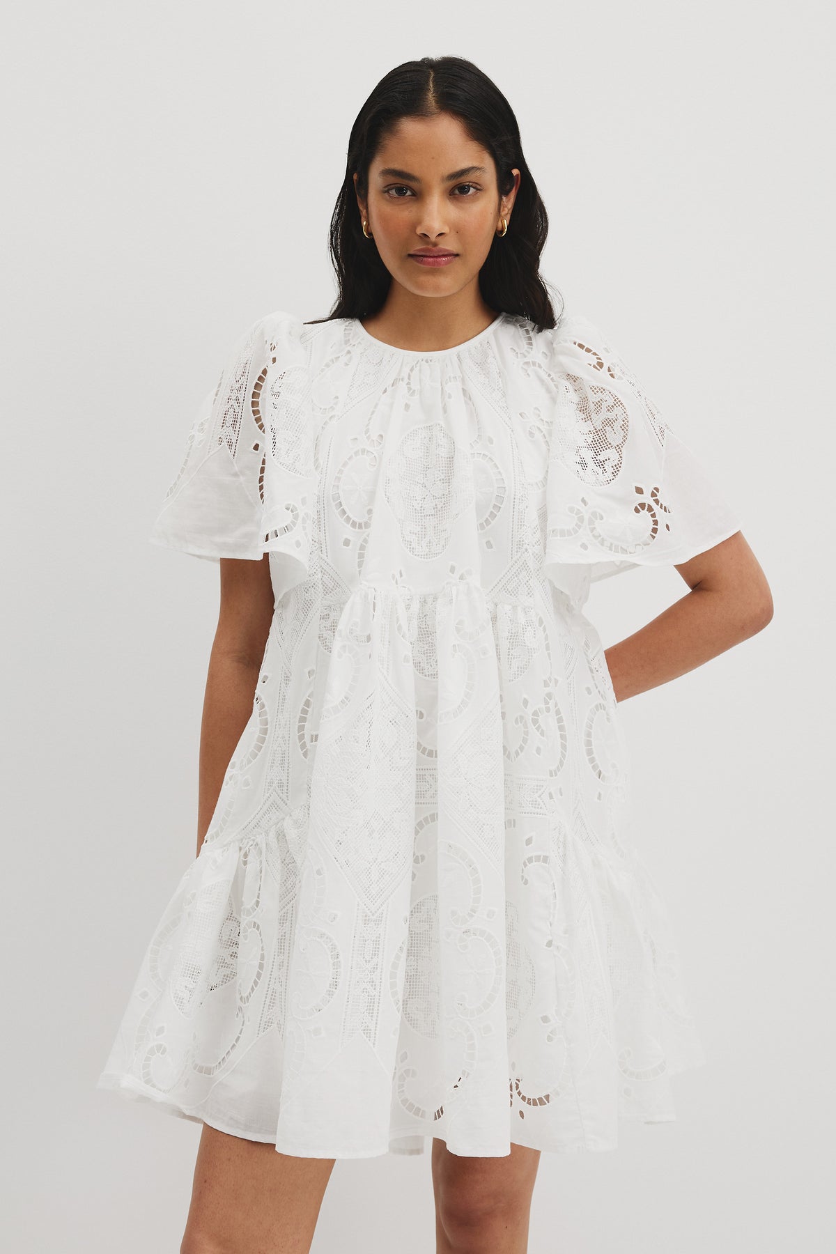 Embroidered Lace Trapeze Dress