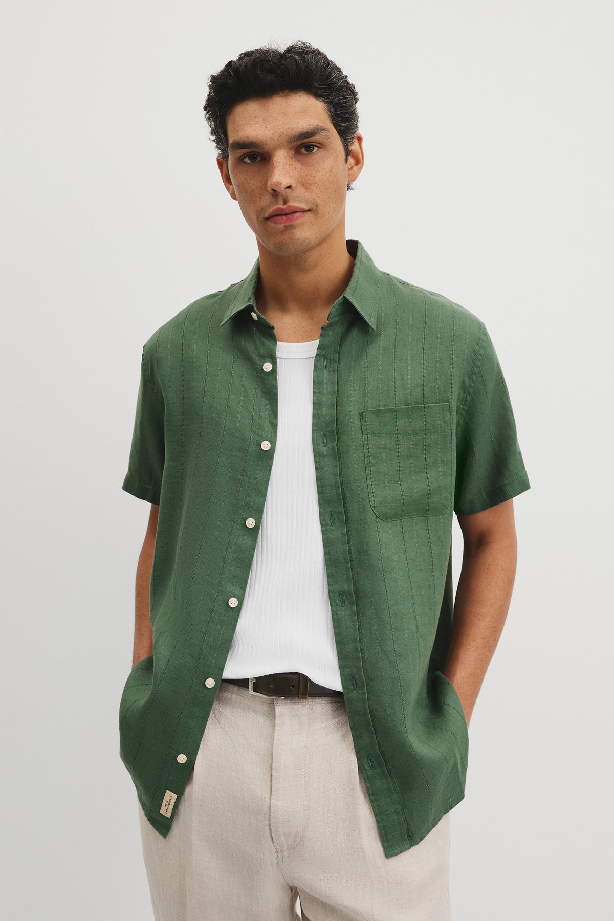 Reg Lin Cot Strap Shirt