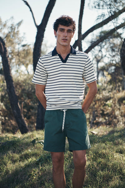 Short Sleeve Contrast Stripe Trophy Neck T-Shirt