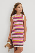 Sleeveless Stripe Crochet Dress
