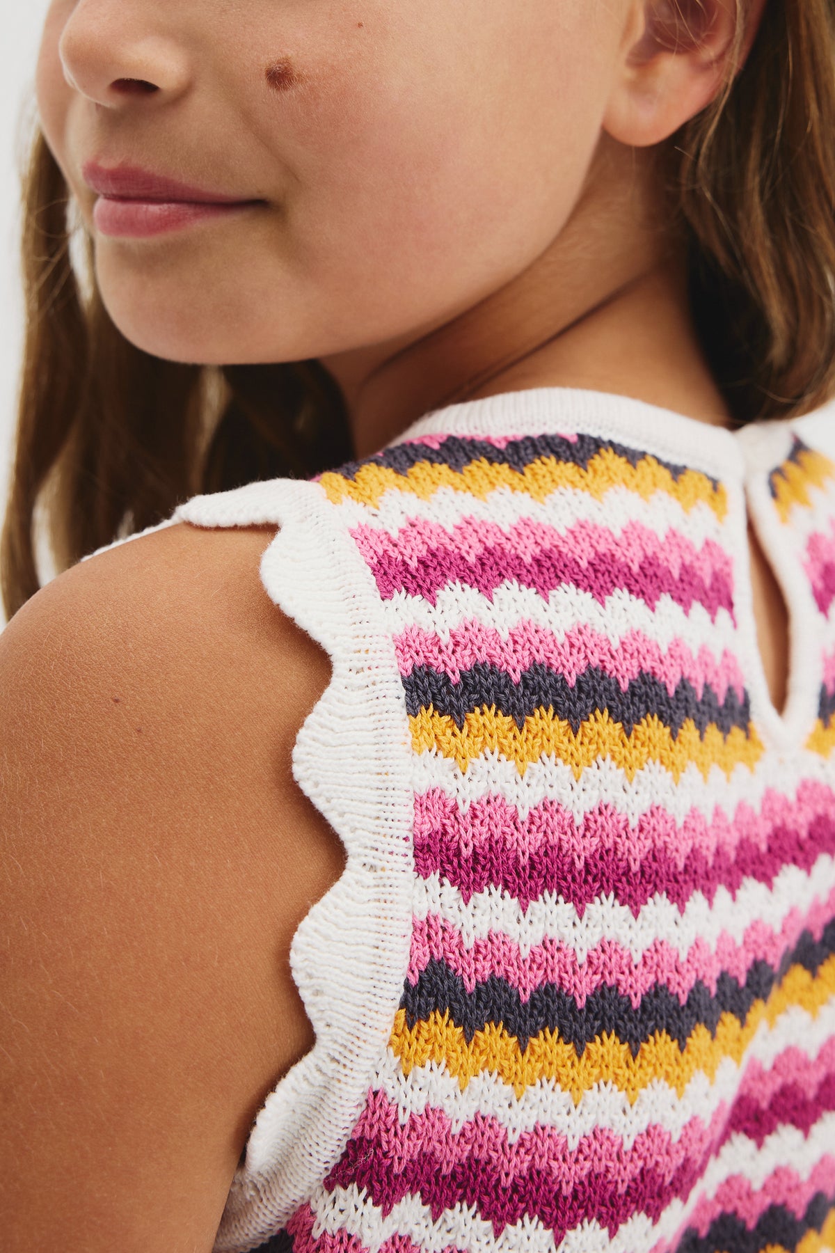 Sleeveless Stripe Crochet Dress