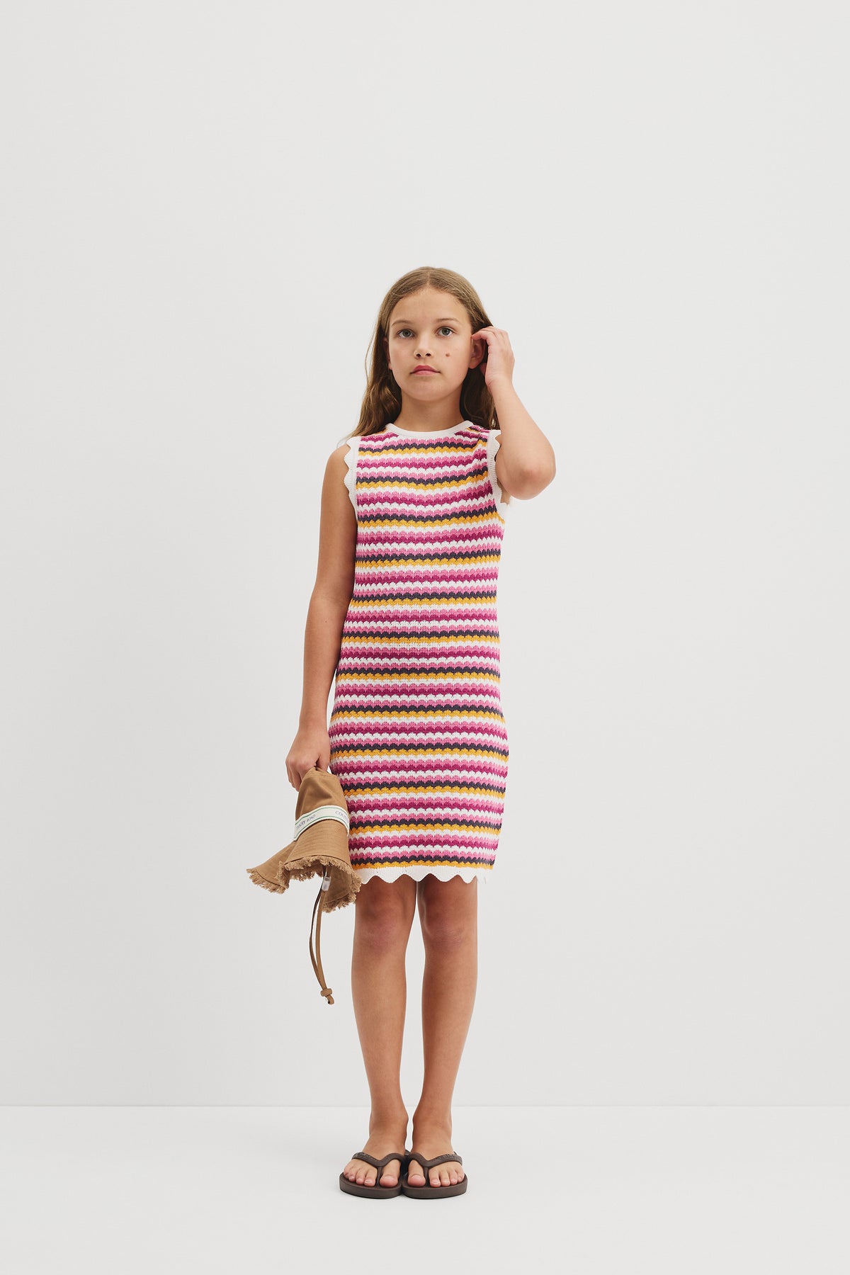 Sleeveless Stripe Crochet Dress