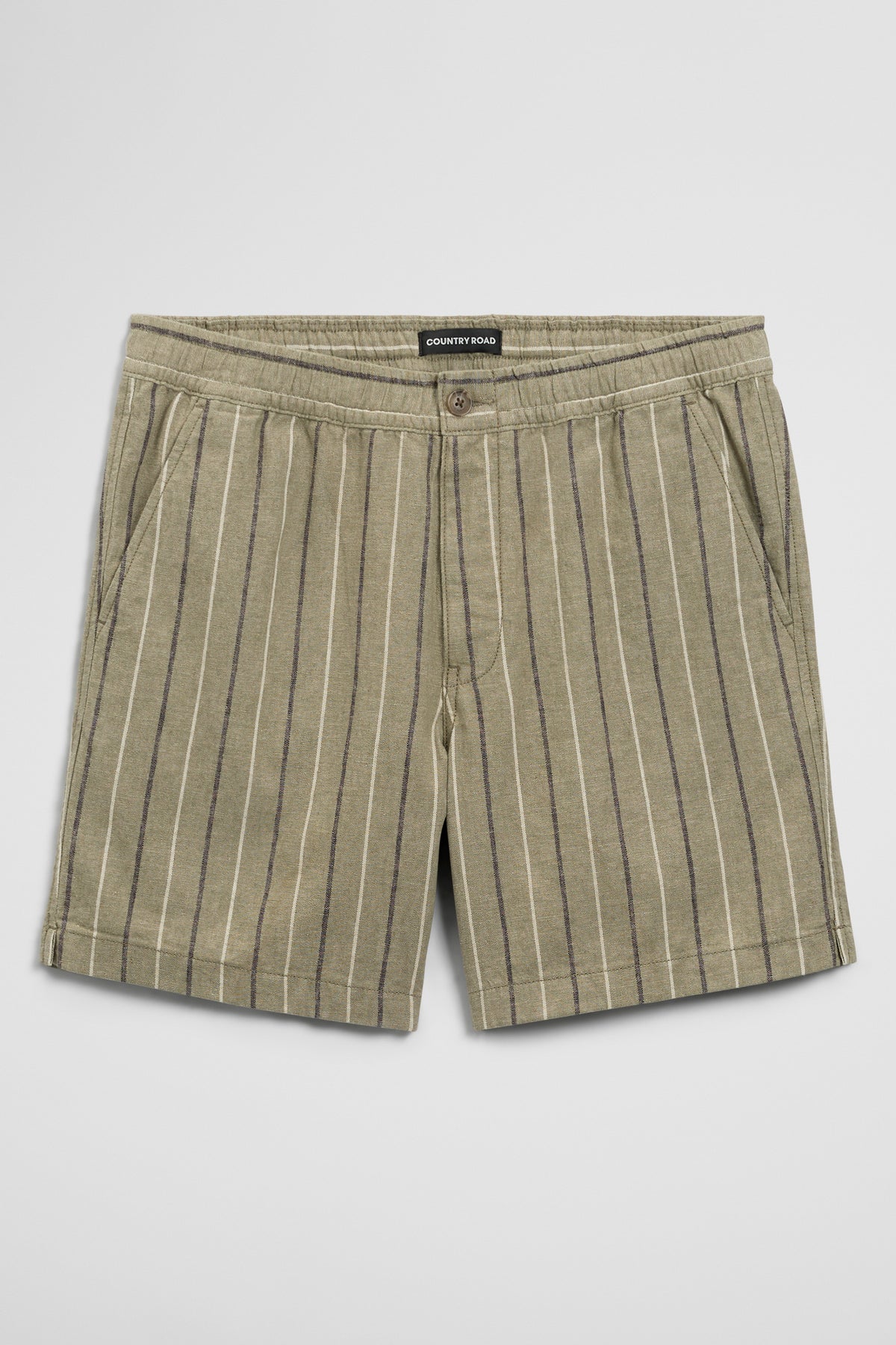 Cotton Linen Stripe Elastic Short
