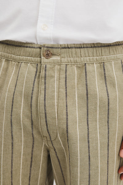 Cotton Linen Stripe Elastic Short