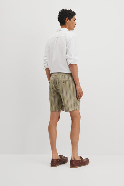 Cotton Linen Stripe Elastic Short