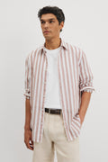 Long Sleeve Cot Lin Stripe Shirt