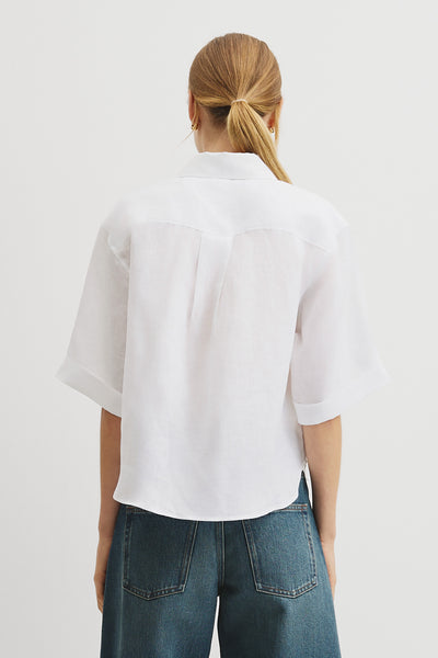 Short Sleeve Crop Linen Shirt