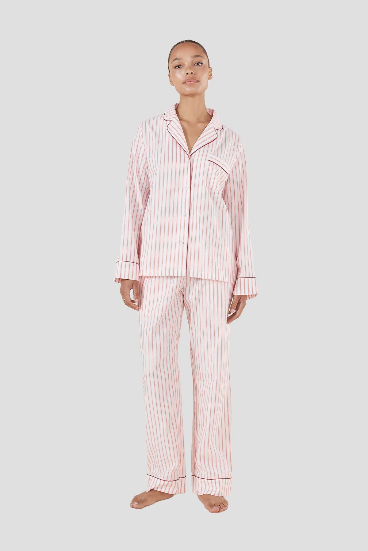 Octavia Cotton Stripe Pj Set - Burgundy - image 1