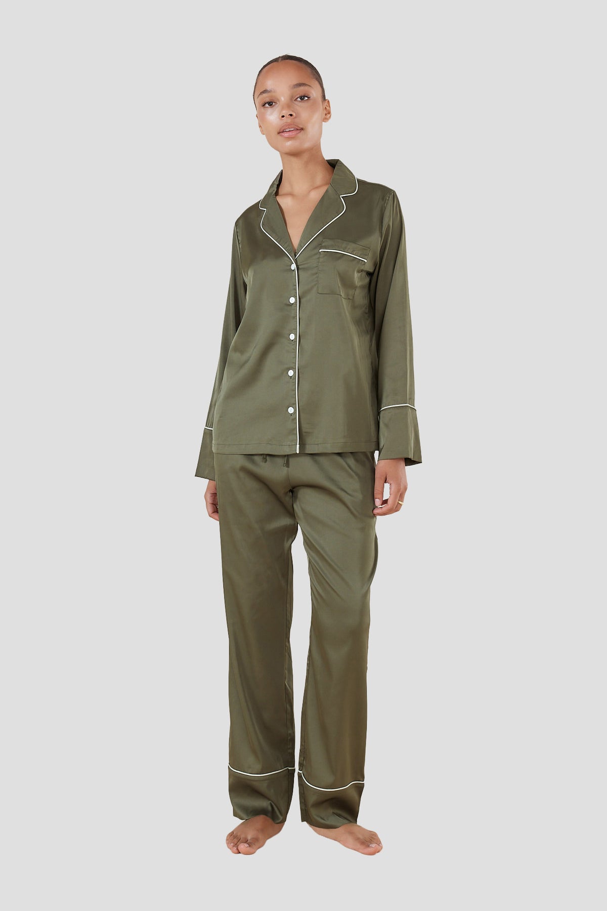 Luella Olive Silky Satin Pj Set - Olive - image 1