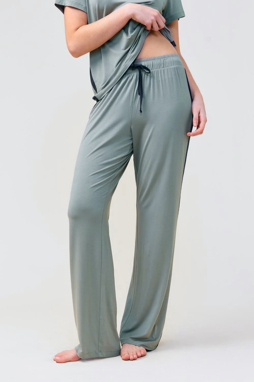 Inez Bamboo Pant With Stripe - Olive - image 1