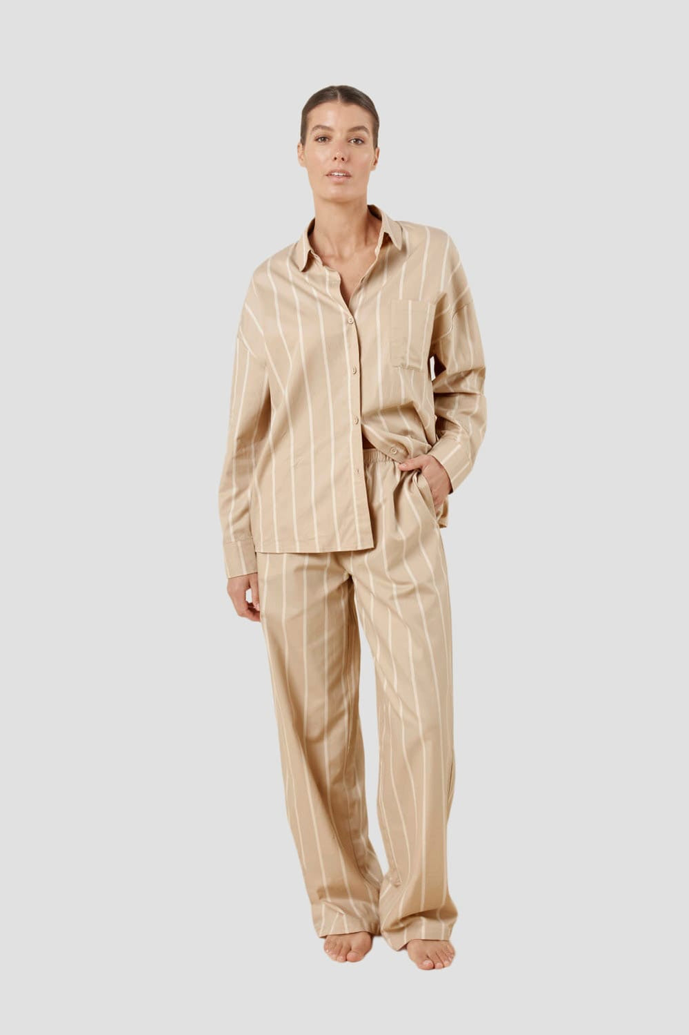 Chloe Cotton Striped Pj Set - Biscuit - image 1