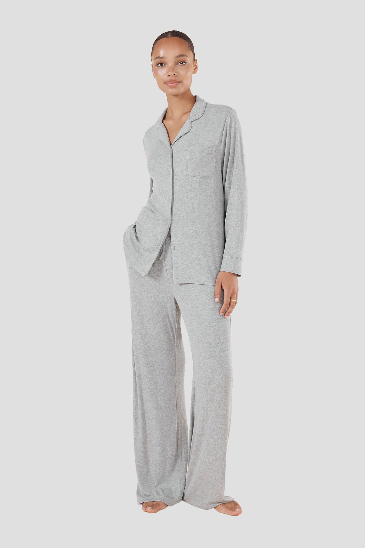 Emilia Ribbed Lounge Pj Set - Grey - image 1