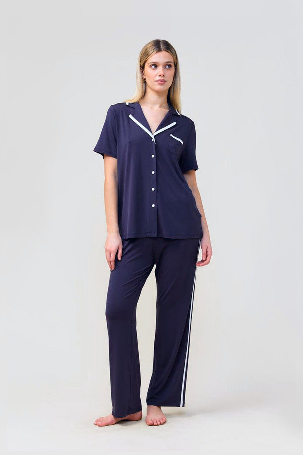 Vanessa Bamboo Long Pant Pj Set - Navy - image 1